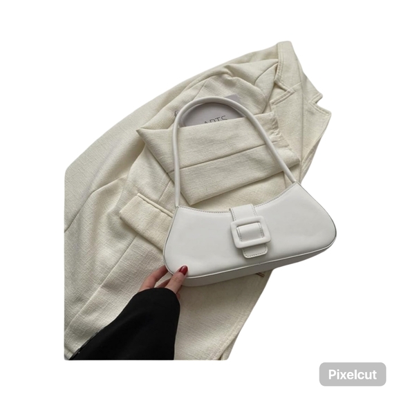 NWOT Simple White Crescent Shoulder Bag with Snap Closure - Picture 6 of 7